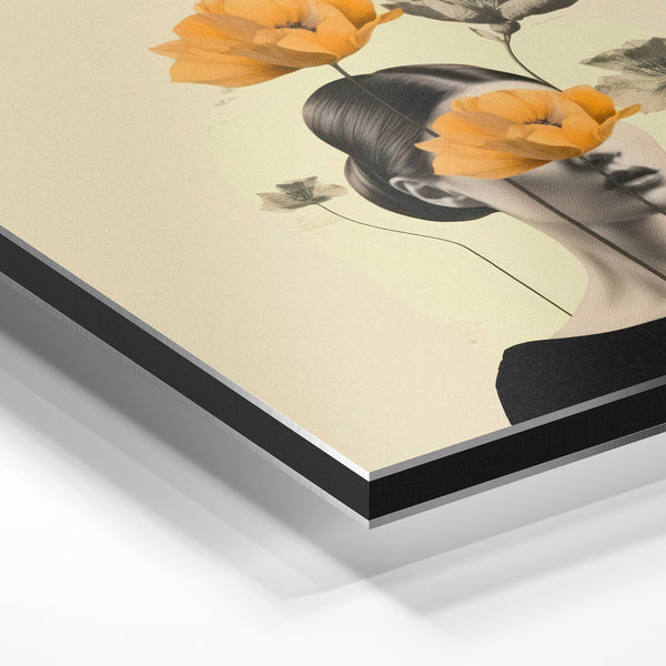 Portrait floral pop art beige, noir et or — Aluminium Dibond