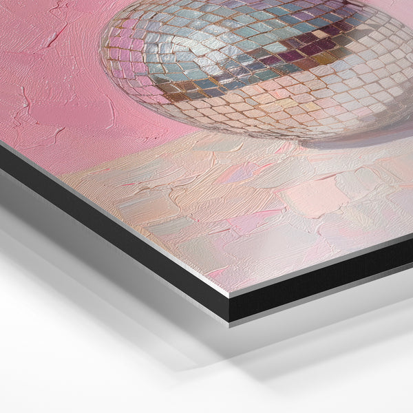 Boule à facettes rose poudré, style rétro pop — Aluminium Dibond relief 3D