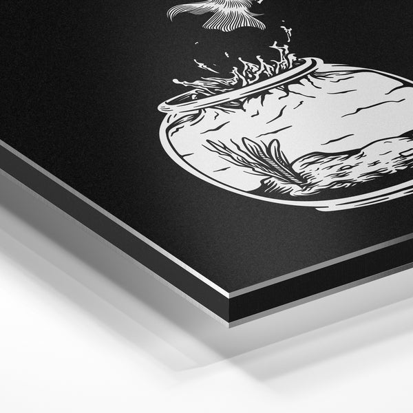 Poisson échappé du bocal, dessin noir et blanc — Aluminium Dibond
