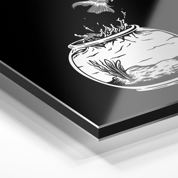 Poisson échappé du bocal, dessin noir et blanc — Aluminium Dibond relief 3D