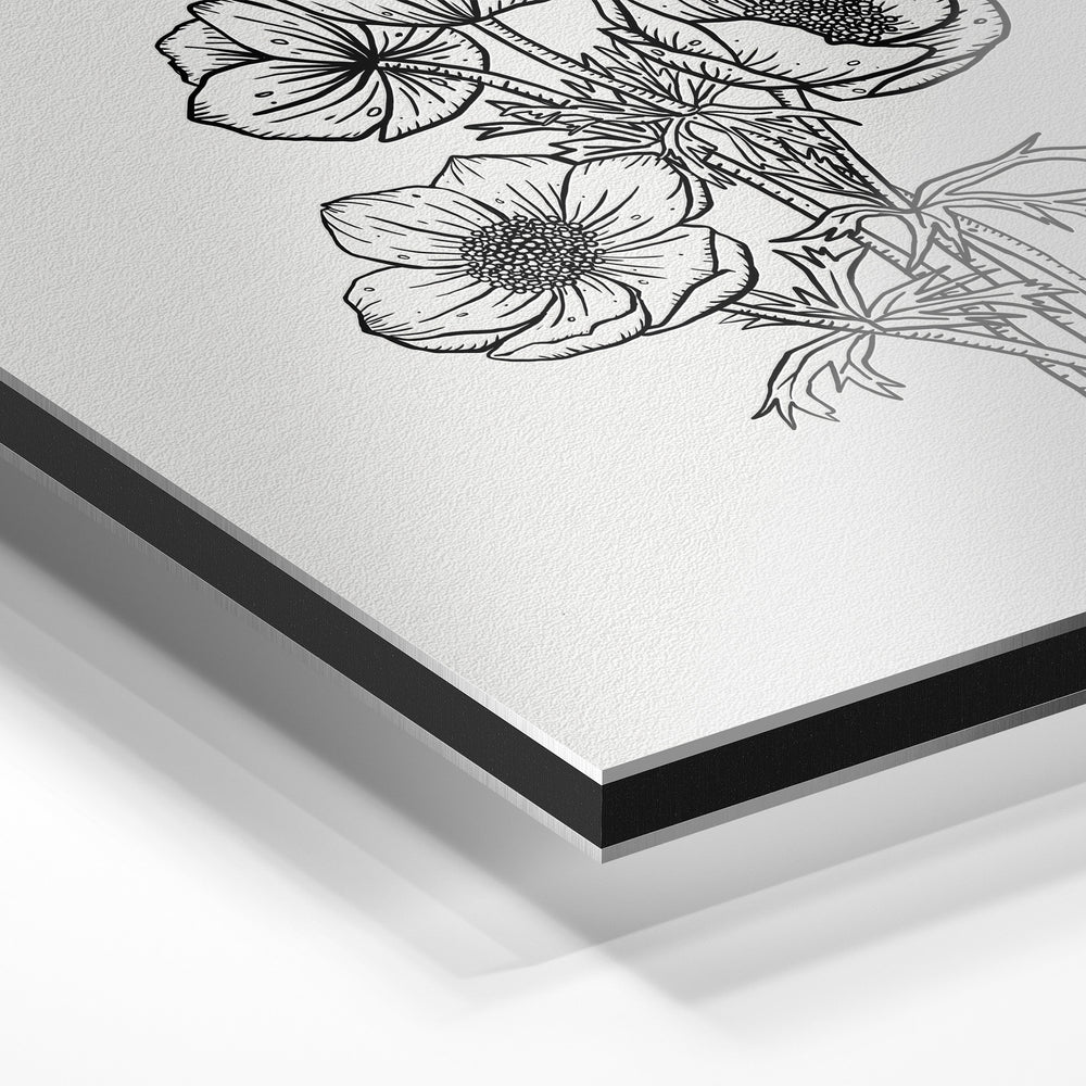 Gros plan du relief : la surépaisseur d'encre en lumière rasante sur aluminium Dibond.