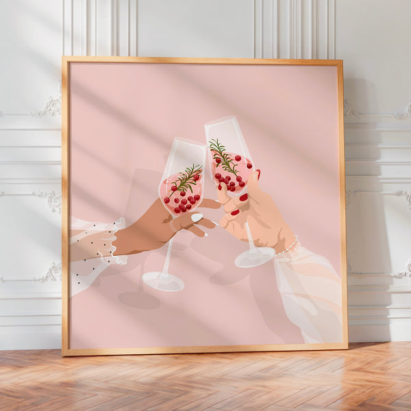 Santé en rose — Illustration cocktails festive — Poster HP mat
