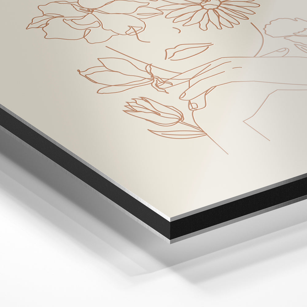 Gros plan du relief : la surépaisseur d'encre en lumière rasante sur aluminium Dibond.