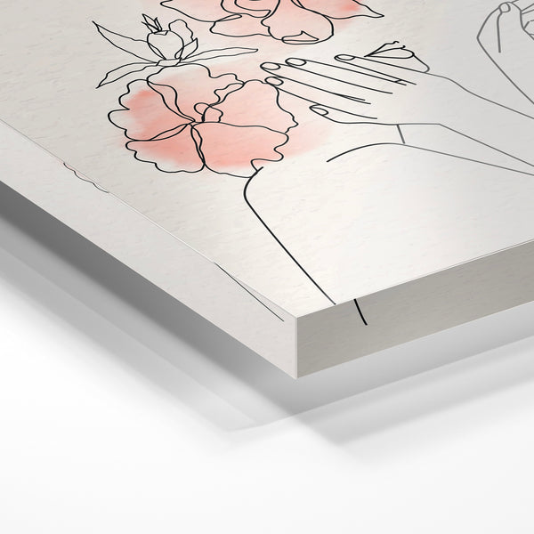 Femme et fleurs roses - Line art minimaliste — Verre acrylique