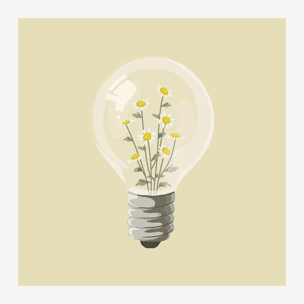 Ampoule aux fleurs jaunes, line art minimaliste — Toile sur châssis