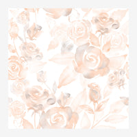 Composition florale avec des roses pêche et beige en effet aquarelle dispersées sur un fond blanc, dans une palette de.