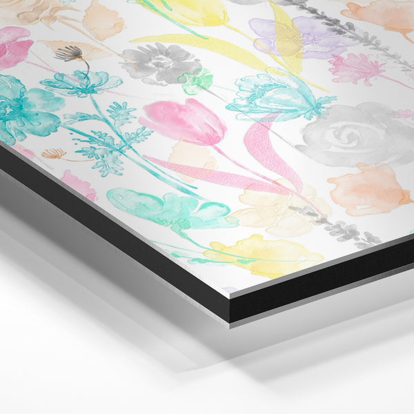 Fleurs pastel et roses douces, bouquet multicolore — Aluminium Dibond relief 3D