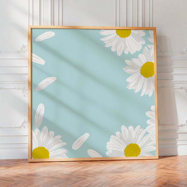 Marguerites blanc et jaune, style botanique — Poster HP mat