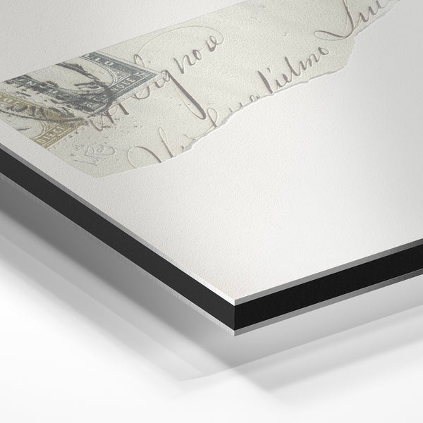 Fragment de lettre ancienne, noir et blanc — Aluminium Dibond relief 3D