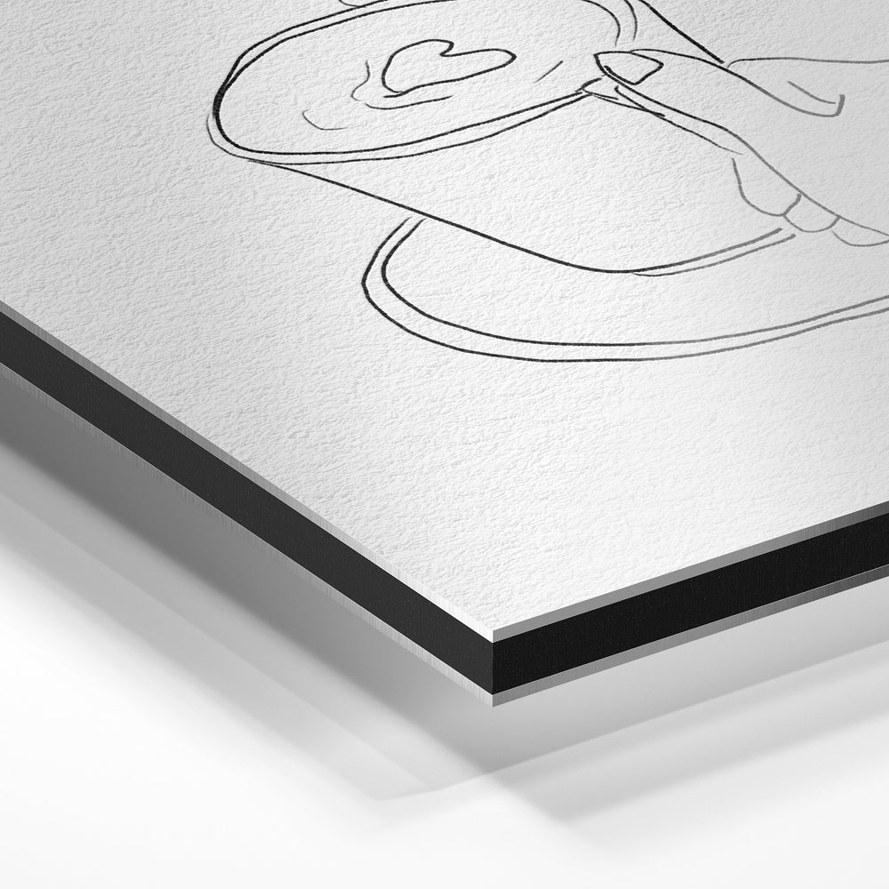Gros plan du relief : la surépaisseur d'encre en lumière rasante sur aluminium Dibond.