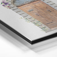 Gros plan de la matière : le tirage contrecollé sur aluminium Dibond mat, tranche visible.
