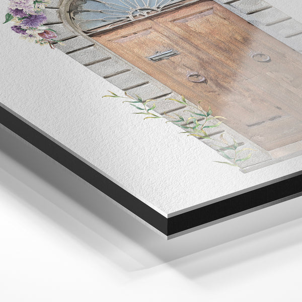 Porte classique fleurie aux pivoinies violettes — Aluminium Dibond relief 3D