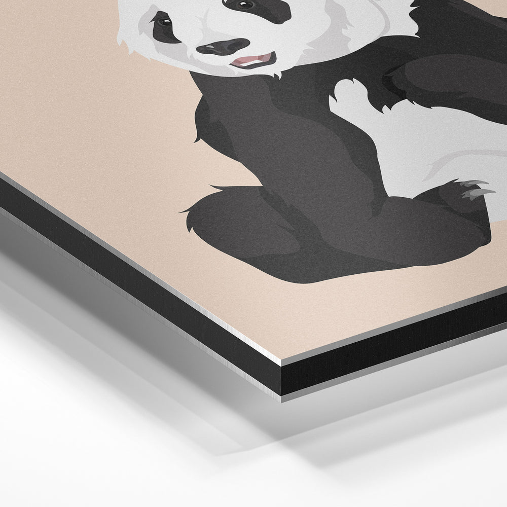 Gros plan de la matière : le tirage contrecollé sur aluminium Dibond mat, tranche visible.