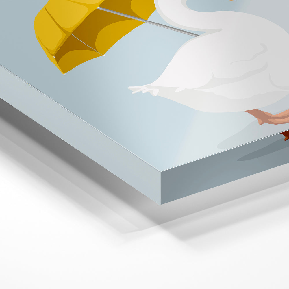 Gros plan de la matière : le tirage sous verre acrylique, tranche transparente visible.