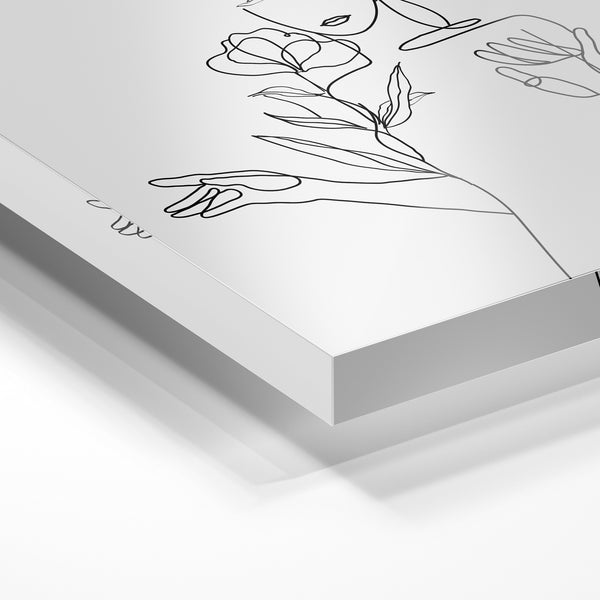 Silhouette et fleurs en line art minimaliste — Verre acrylique