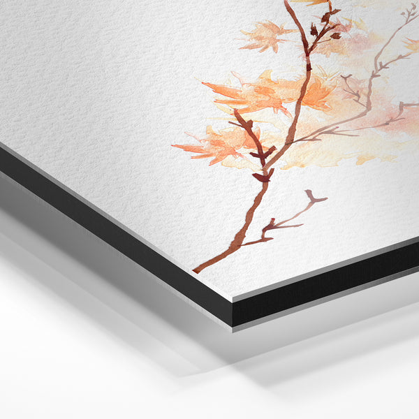 Branche fleurie rose poudré et ocre, style botanique — Aluminium Dibond relief 3D