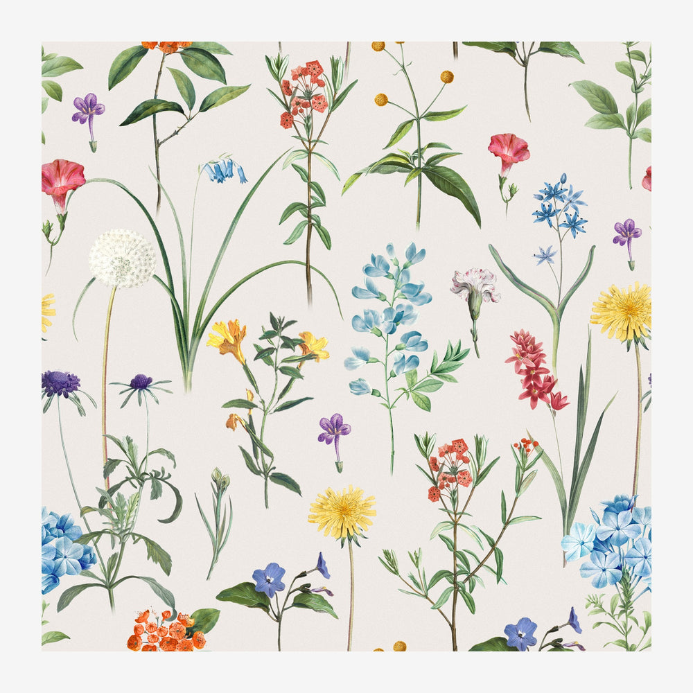 Composition botanique mettant en scène une multitude de fleurs et de plantes, leurs tiges et feuillages vertes parsemés de.