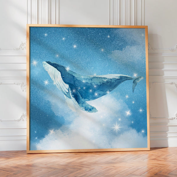 Baleine bleue et étoiles, affiche poétique — Poster HP mat