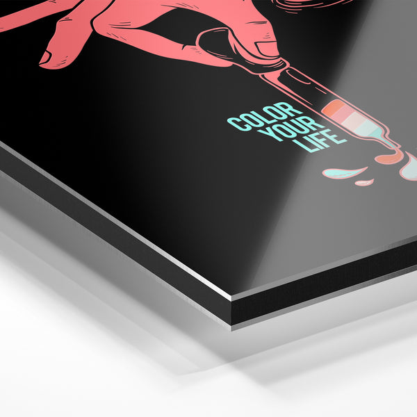 Main qui verse - Affiche pop art noir et rose — Aluminium Dibond relief 3D