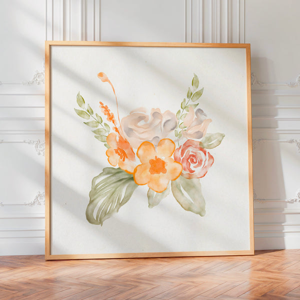 Bouquet botanique blanc, abricot et rose pêche — Poster HP mat