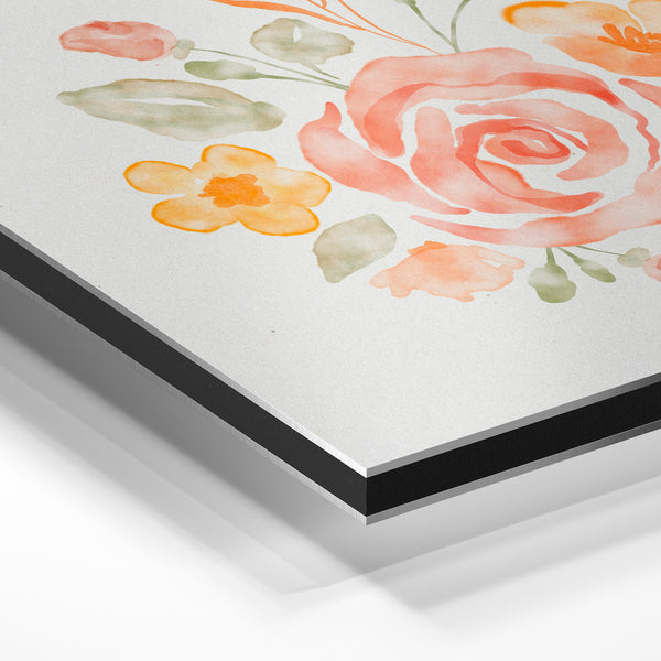 Bouquet de roses et petites fleurs corail — Aluminium Dibond