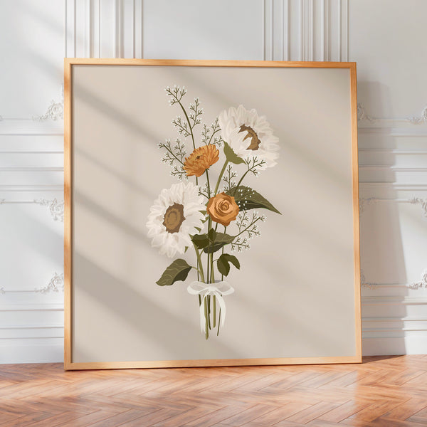 Bouquet de marguerites et roses beige clair — Poster HP mat