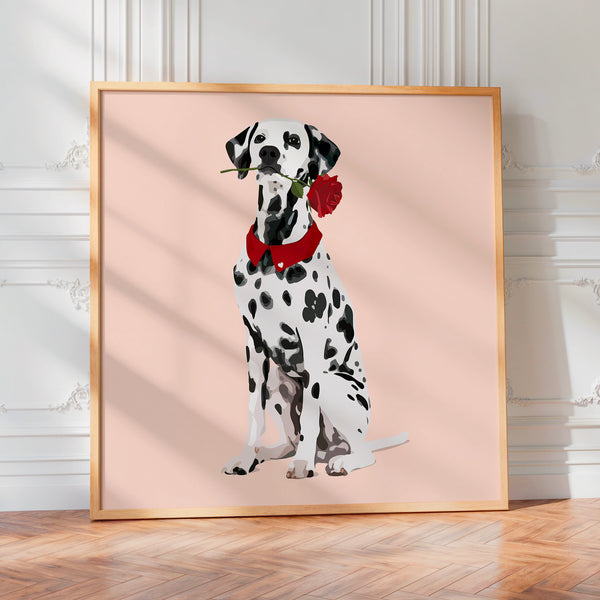 Dalmatien pop art avec rose rouge et nœud — Poster HP mat