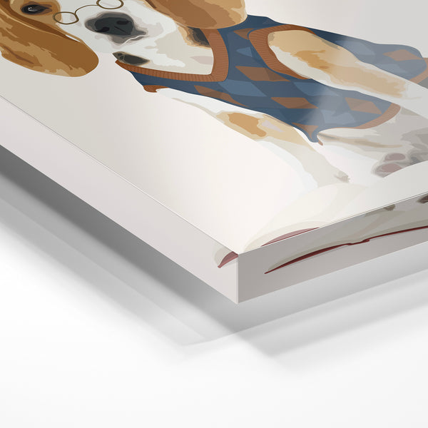 Beagle savant aux lunettes rondes et gilet carreaux — Verre acrylique