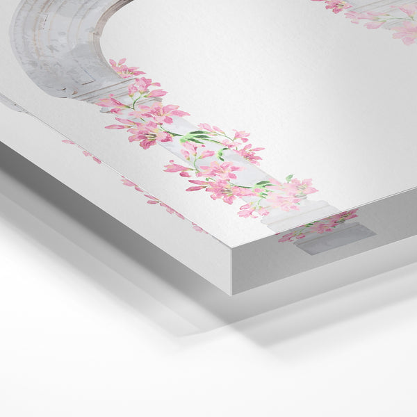 Arche blanche fleurs roses, style botanique minimaliste — Verre acrylique