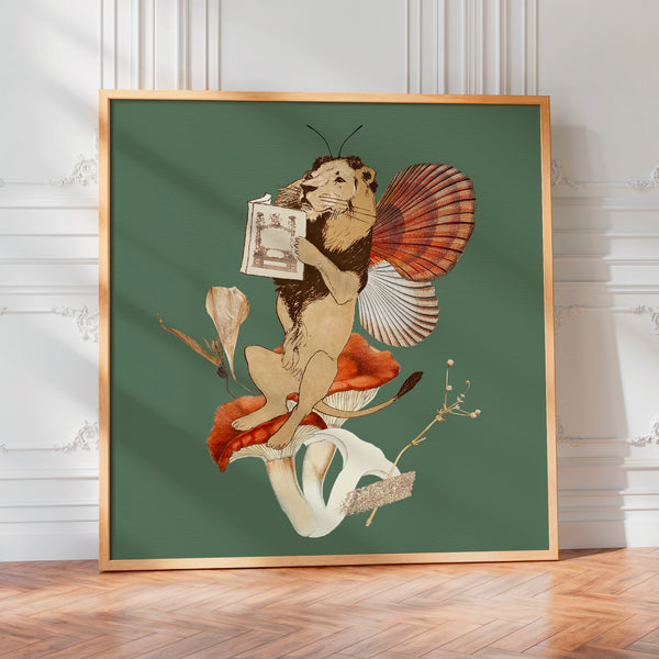 Créature ailée lisant, style doodle nature — Poster HP mat