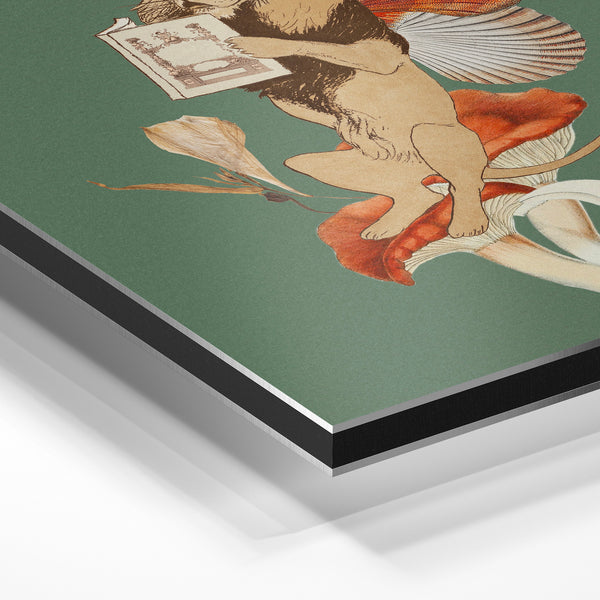 Créature ailée lisant, style doodle nature — Aluminium Dibond