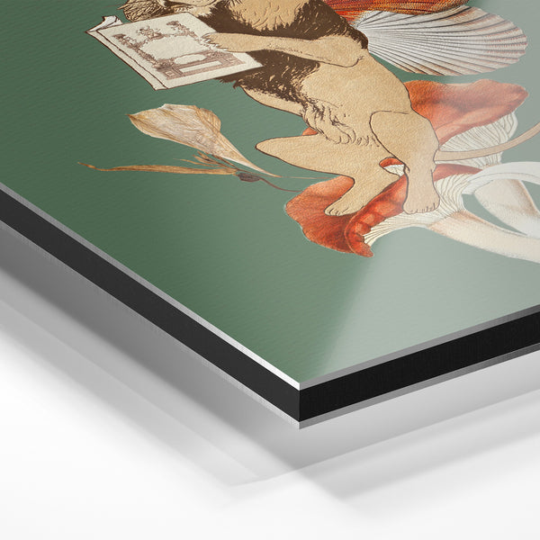 Créature ailée lisant, style doodle nature — Aluminium Dibond relief 3D
