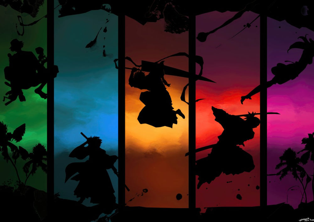 Tableau Bleach Samourais Silhouettes Colorees