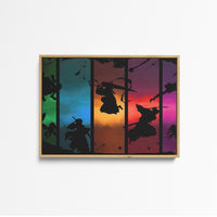 Tableau Bleach Samourais Silhouettes Colorees