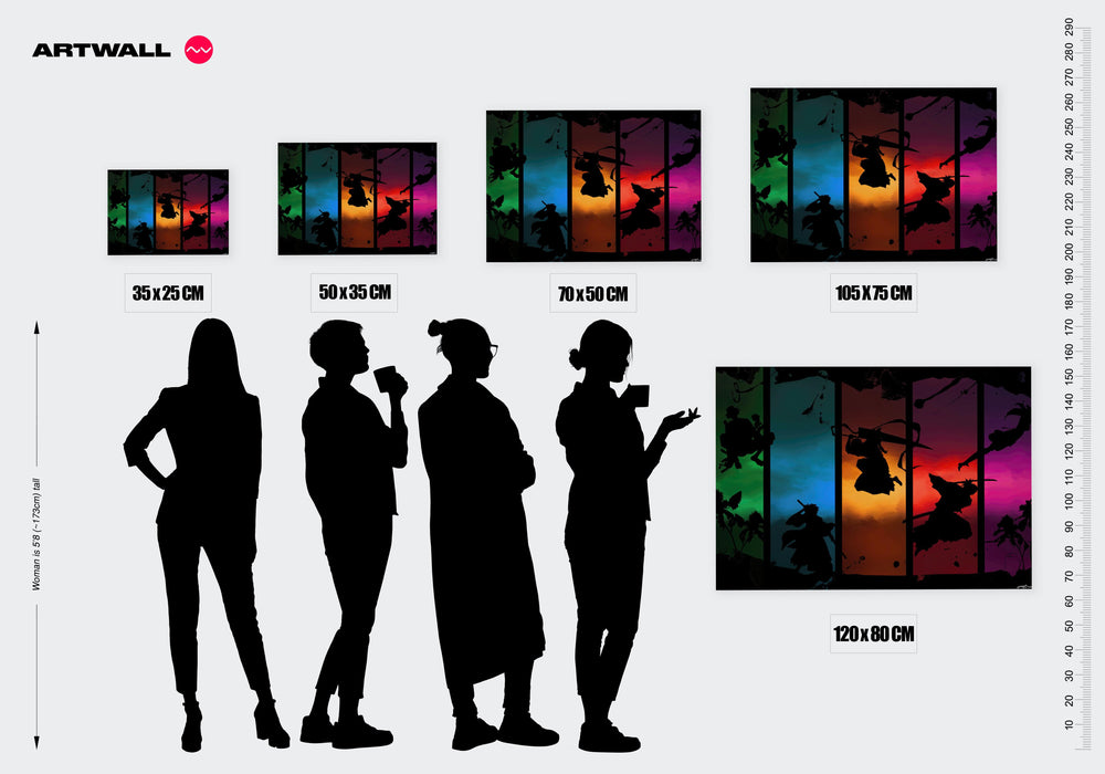 Tableau Bleach Samourais Silhouettes Colorees