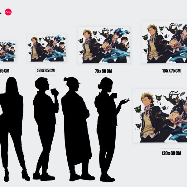 Tableau Blue Exorcist Trois Amis Combattants — Toile sur châssis