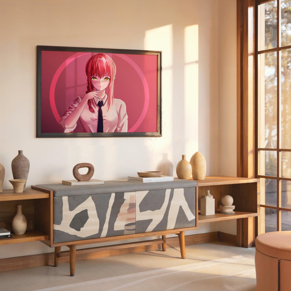 Tableau Chainsaw Man Femme Cercle Rose