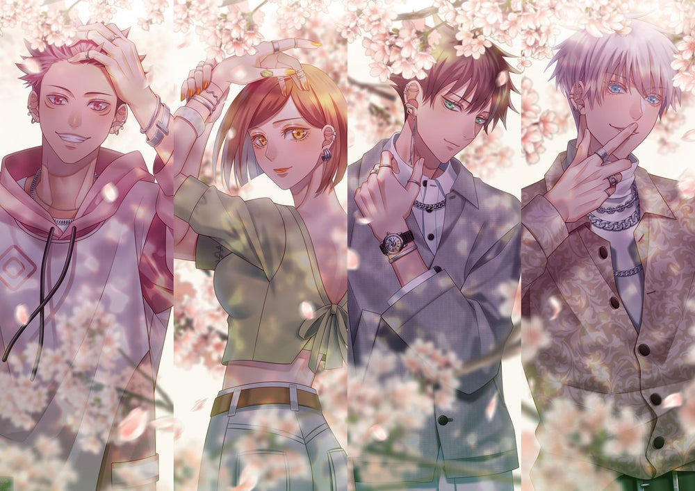 Tableau Jujutsu Kaisen Jeunes Sous Cerisiers