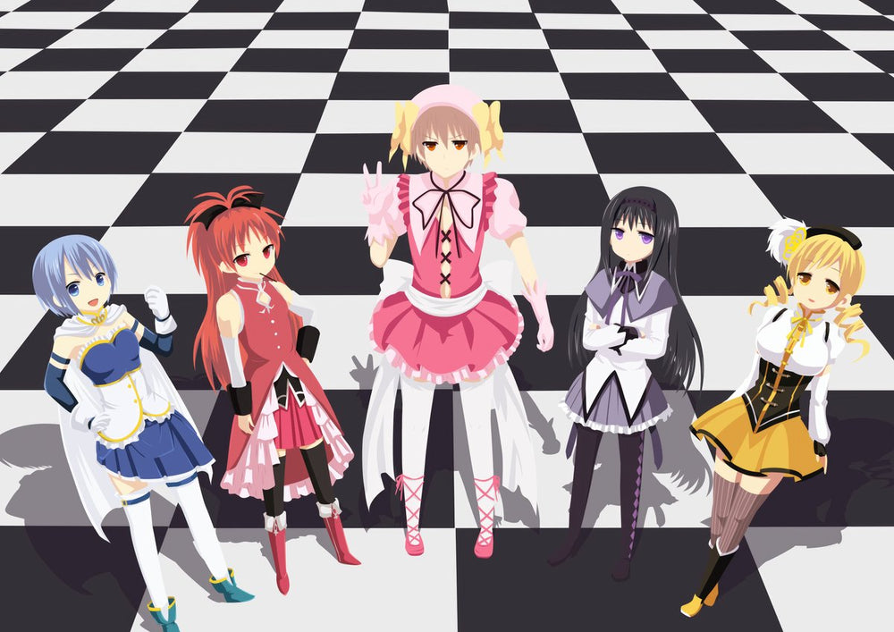 Tableau Magi Madoka Magica Cinq Magiciennes Colorees