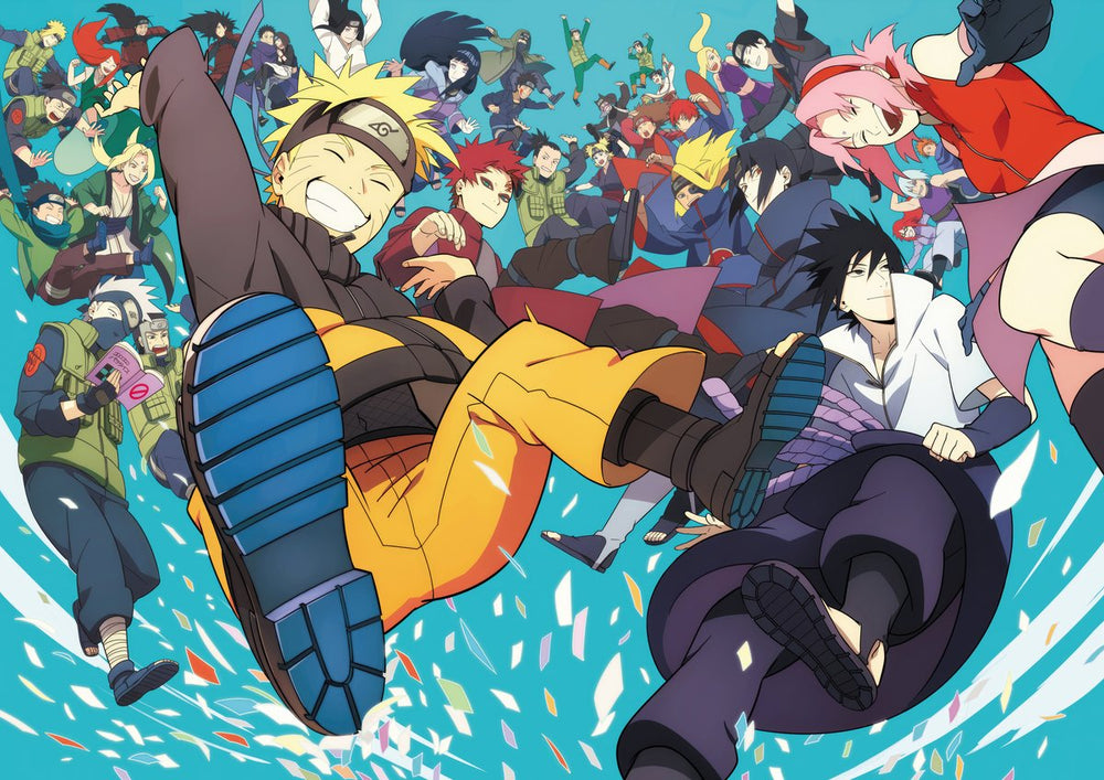 Tableau Naruto Personnages Sautant Ensemble