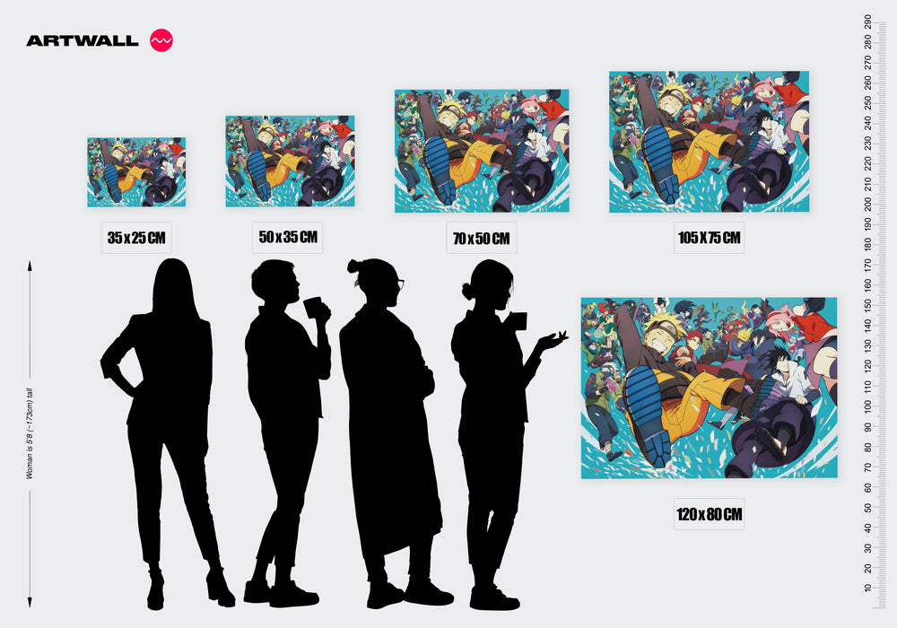 Tableau Naruto Personnages Sautant Ensemble