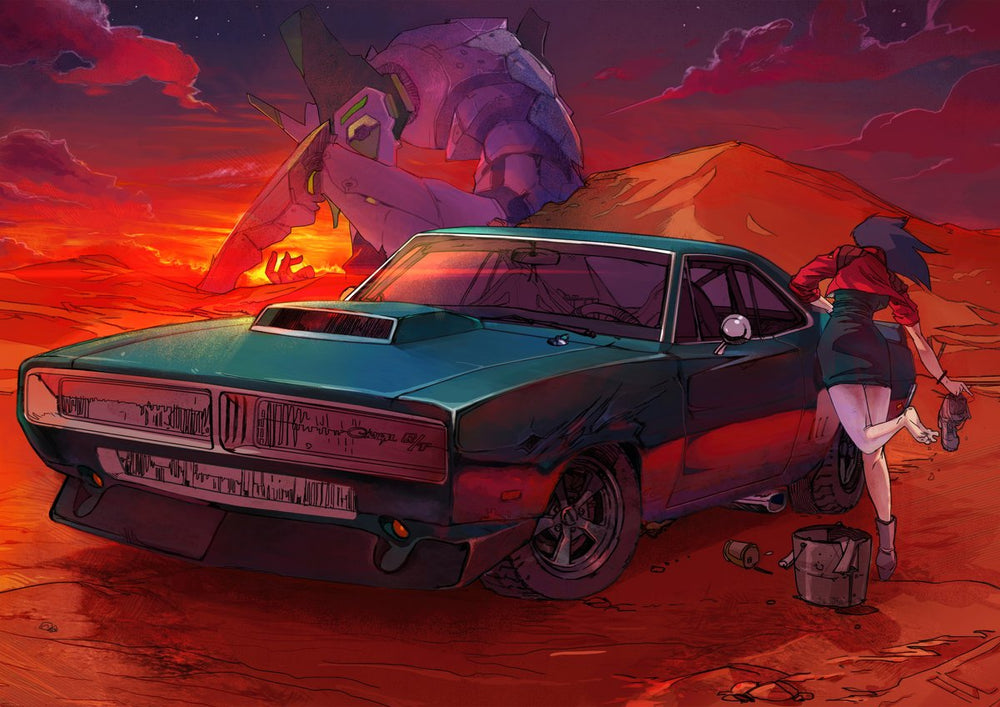 Tableau Neon Genesis Evangelion Voiture Desert Geant