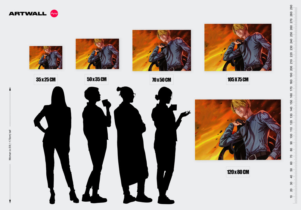 Tableau One Piece Homme Face Flammes