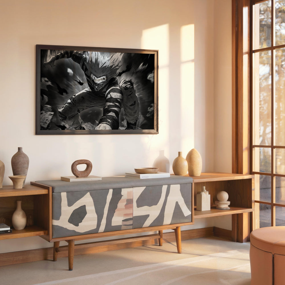 Tableau One Punch Man Guerrier Enrage Bondissant