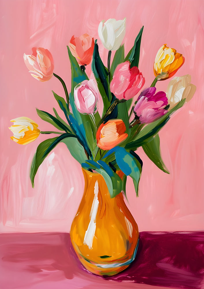Tableau Tulipes Vase Coloré