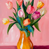 Tableau Tulipes Vase Coloré