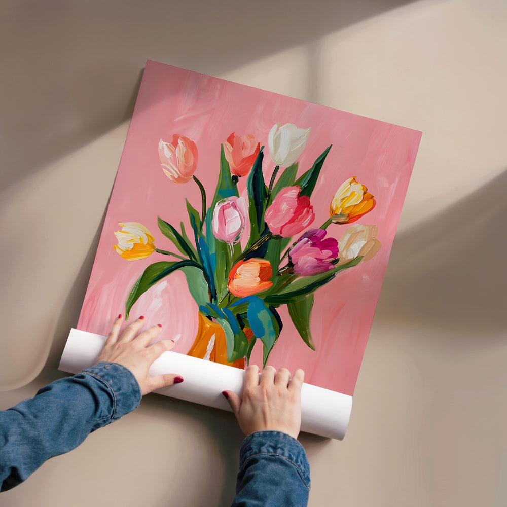Tableau Tulipes Vase Coloré
