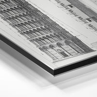 Gros plan de la matière : le tirage contrecollé sur aluminium Dibond mat, tranche visible.