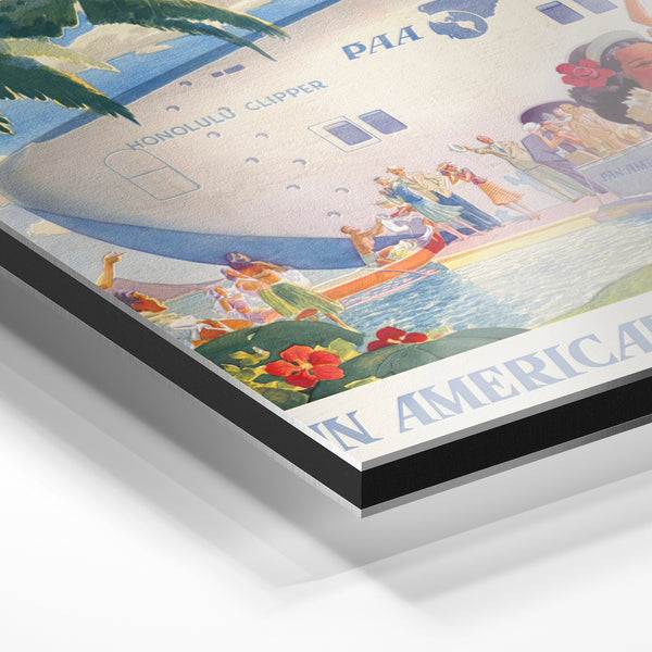 Hawaii by Flying Clipper, affiche vintage beige — Aluminium Dibond relief 3D