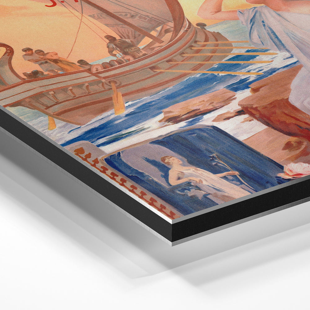 Gros plan de la matière : le tirage contrecollé sur aluminium Dibond mat, tranche visible.